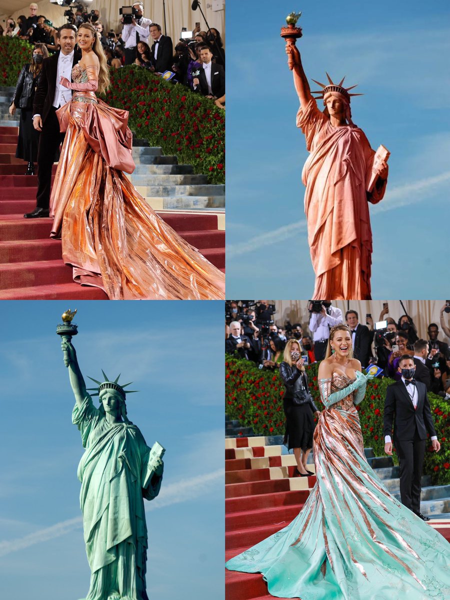 El vestido de Blake Lively inspirado en el proceso de oxidación de la estatua de la libertad fue el momento