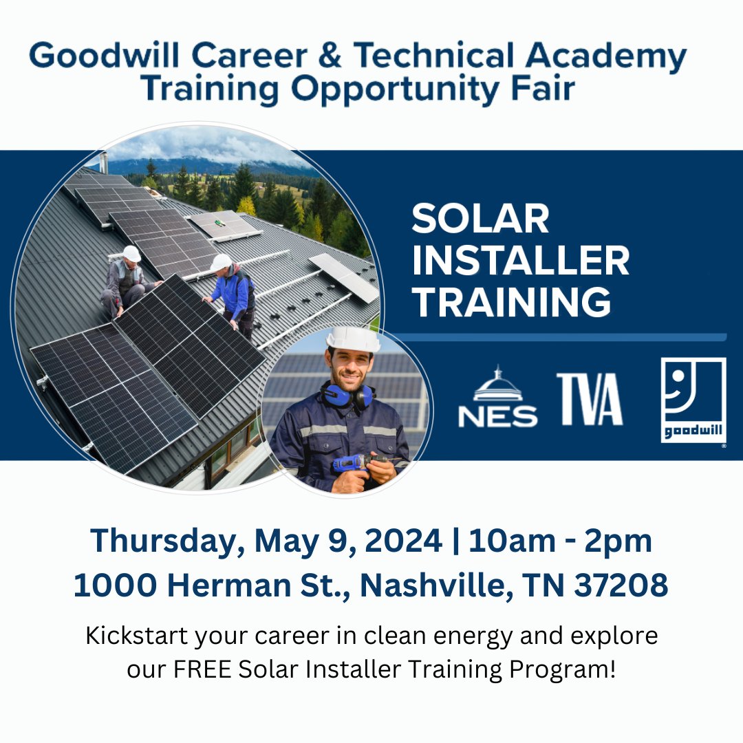 We'd love to introduce you to the many exciting opportunities available in the energy industry during our FREE Solar Installer Training Program! Stop by and learn more this Thursday from 10 am - 2 pm.