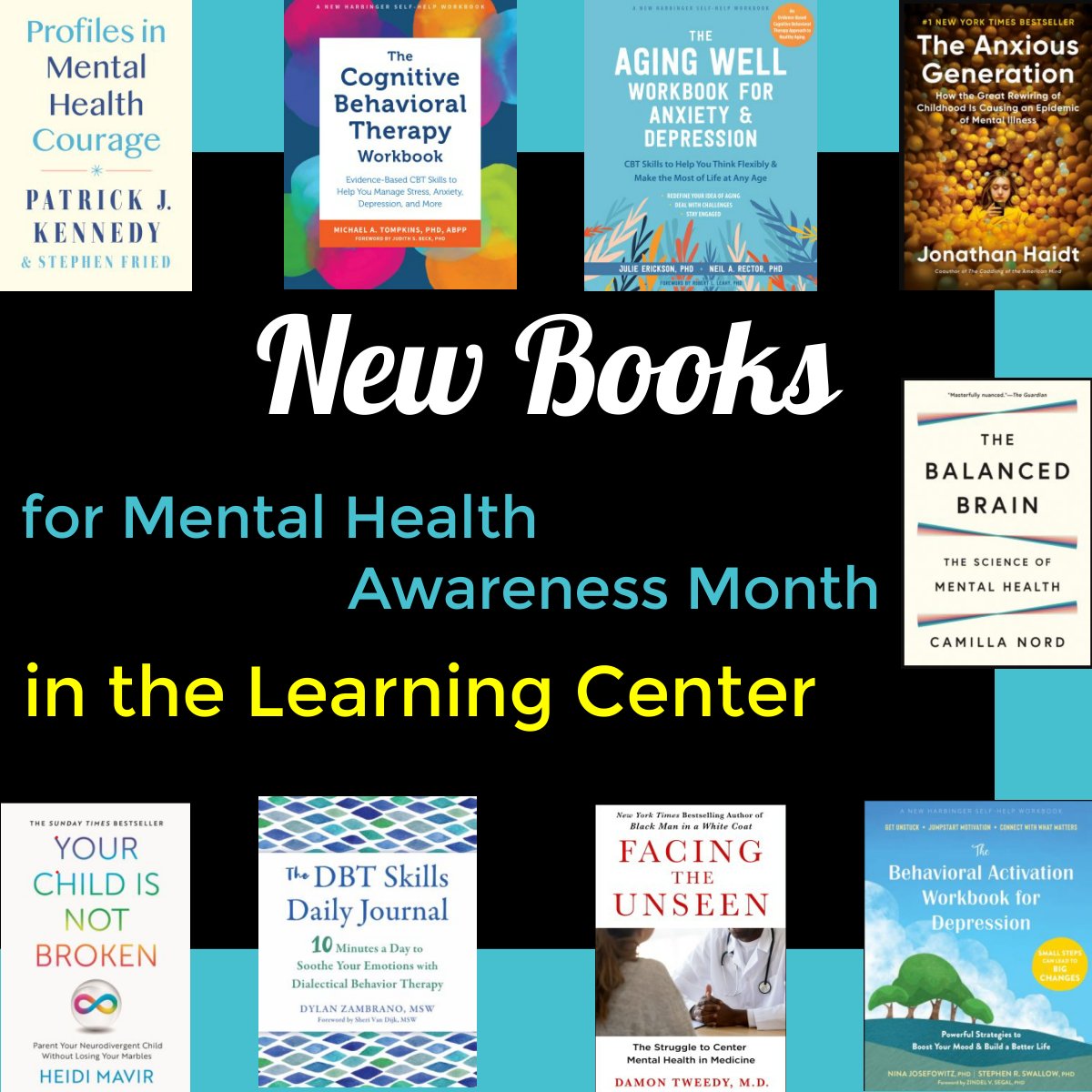 The Chappaqua Library recognizes
Mental Health Awareness month with new books, a
display case featuring Mental Health, and a book
display. @PJK4brainhealth @JonHaidt @camillalnord @DamonTweedyMD