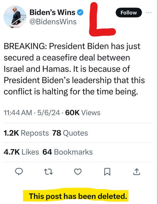 @willchamberlain Biden campaign account claimed credit for Gaza Ceasefire ...then quietly deleted 🙄