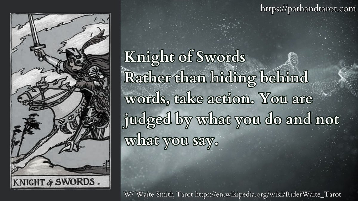 Rather than hiding behind words, take action. You are judged by what you do and not what you say. #cartomancy #dailytarot #tarotreader #tarotcards #pathandtarot #waitesmith