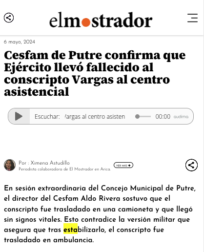 🔴 Cesfam de Putre confirma que Franco Vargas llegó fallecido, pese a que el @Ejercito_Chile declaró que había sido estabilizado:

P2: '...donde fue estabilizado por el enfermero militar y posteriormente trasladado al Cesfam de la comuna de Putre'

#JusticiaParaFranco