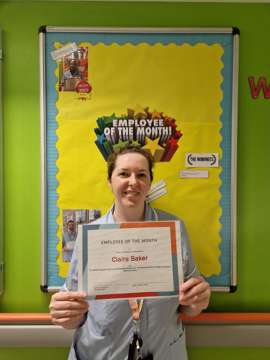 Congratulations to Claire, our March Employee of the Month. Nominated by her colleagues for always trying her best in providing high quality care, like staying behind to change a dressing with a good work ethic. Well done Claire. 🌟