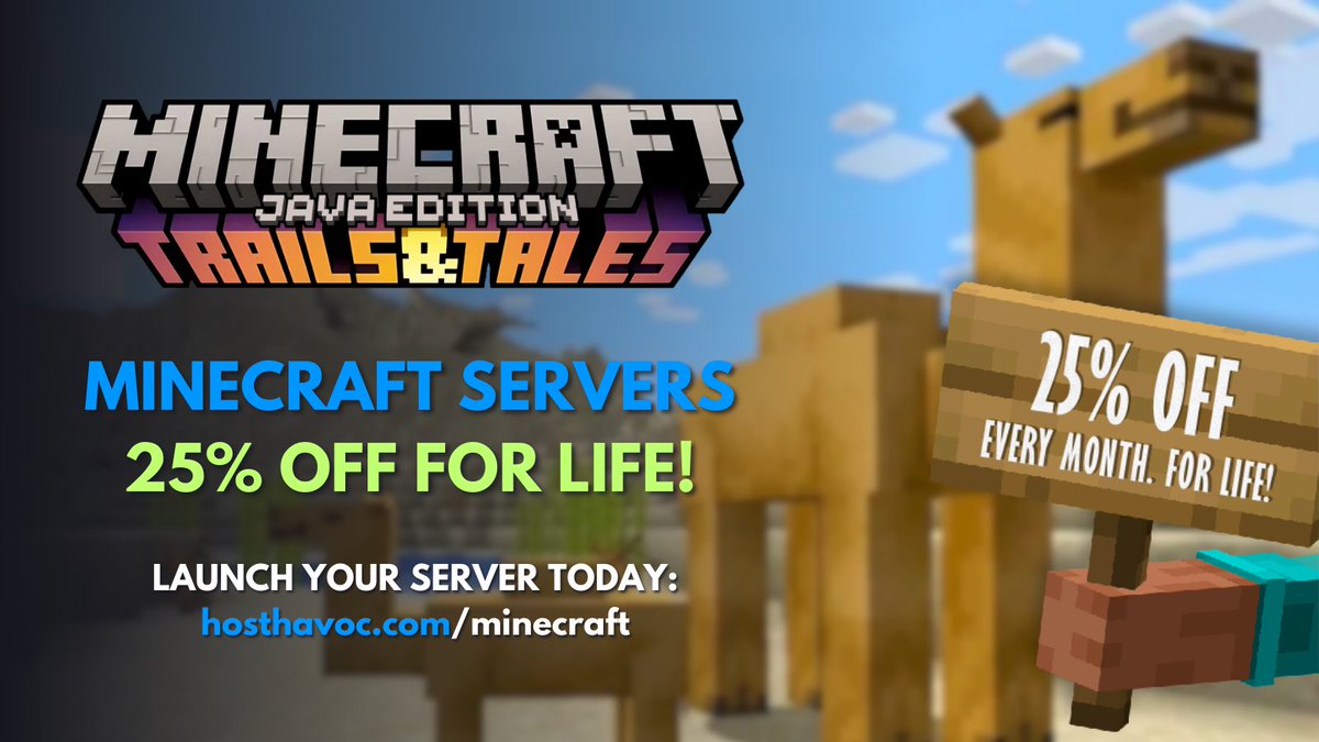 HostHavoc's tweet image. Our Minecraft servers are still 25% off FOR LIFE!
Enjoy the 1.20 Trails and Tales update with a new Minecraft server from Host Havoc.
We make it simple. No overselling, no 'budget' plans. Just lag-free servers that work!
Launch your server today:
hosthavoc.com/minecraft