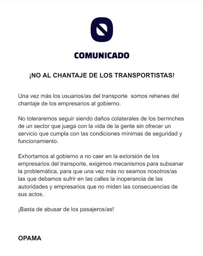 ¡Hartos de ser la moneda de cambio en disputas en las que no nos involucran! Exigimos a las autoridades a no caer en el vil chantaje de los empresarios #MásFrecuenciaYa #NoAlParo #OpamaLaPaciencia