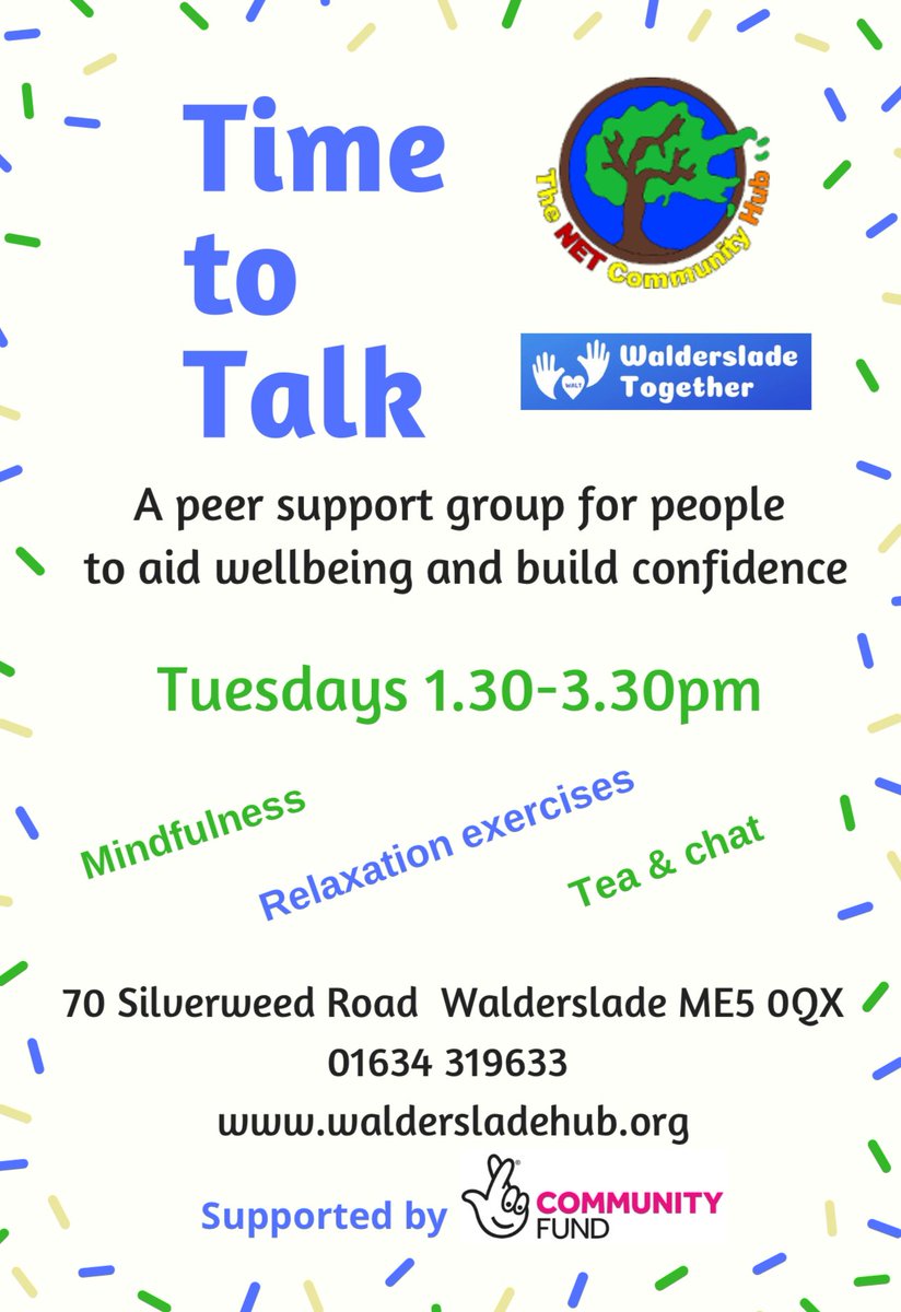 It's #TimeToTalk on Tuesdays! Our peer support group is the perfect place if you're feeling a bit low or lonely. Come along between 1.30-3.30pm for a cuppa, chat and mindfulness. £1 per person per session includes refreshments.