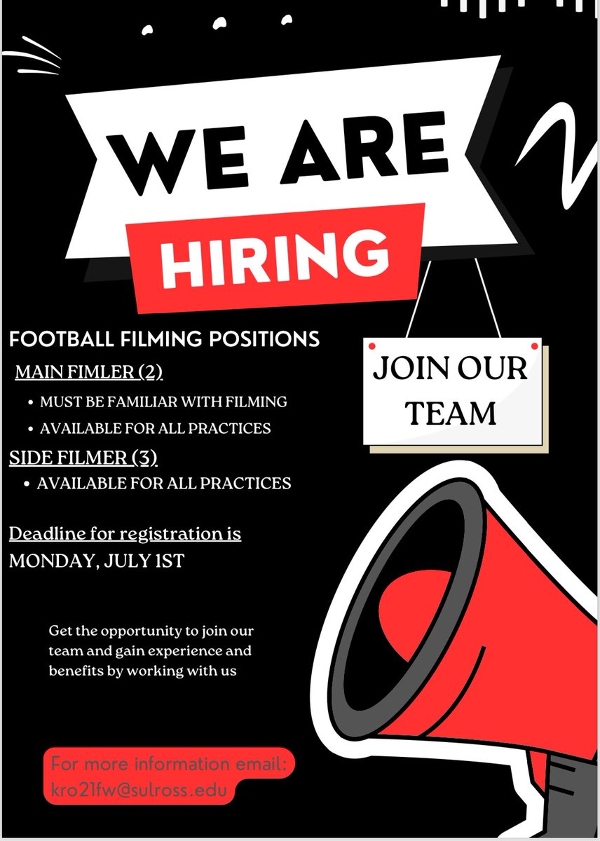 Sul Ross State Football Management Team is looking for filmers! #BrandEm #RunWithThePack