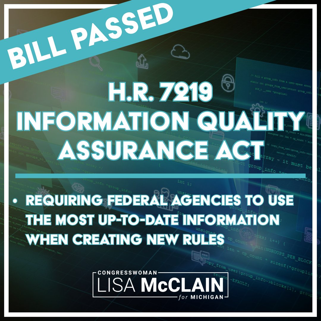 The House just passed my bill, HR 7219, with an overwhelming bipartisan vote! This bill requires federal agencies to use the most up-to-date data and information available when creating new rules. It also requires agencies to publicly cite where they got their information from.