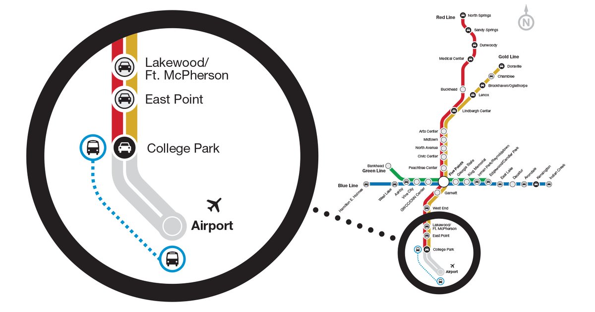 🚨 RIDER ALERT! Allow 30 extra minutes when taking MARTA to @ATLairport. Airport Station closed through Sunday, May 19. ▶️ Follow signs to shuttle between College Park Station & airport, running daily 4 a.m. – 2 a.m. Learn more: itsmarta.com/airport-statio…