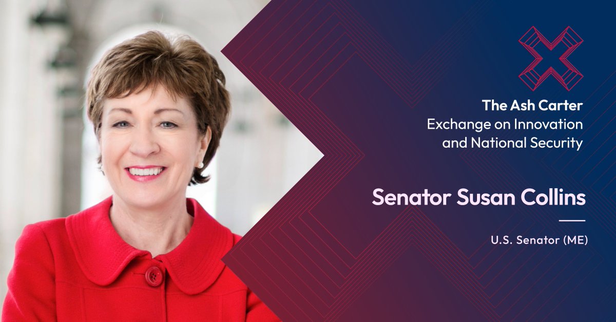 Get ready for the Ash Carter Exchange, starting tomorrow! Discover insights from eminent speakers like @SenatorCollins. 

Get the scoop on our agenda: bit.ly/4d5Kdt7 

#CarterExchange24 #SCSPTech #EmergingTech