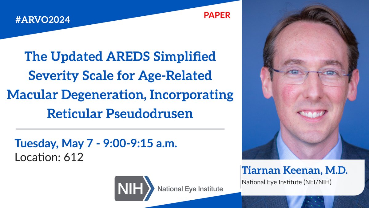 (1/4) Plan ahead if you're at #ARVO2024! The day is full of paper and poster presentations that shouldn't be missed. Full schedule: nei.nih.gov/arvo @TiarnanKeenan @DominikR97 @BinGuan5