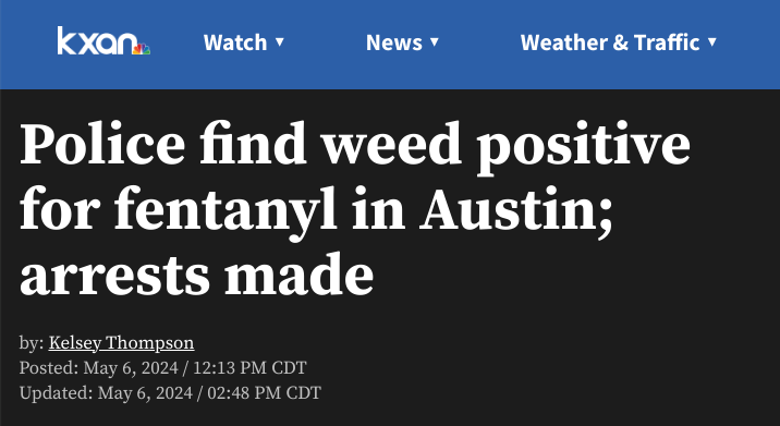 Death penalty should be on the table for anyone who laces weed w/ fentanyl 

Totally absurd that rec cannabis users in Texas must choose between: 

1) Break the law and import from legal states 
2) Buy unregulated + untested THCA hemp flower 
3) Buy on street, die from fentanyl