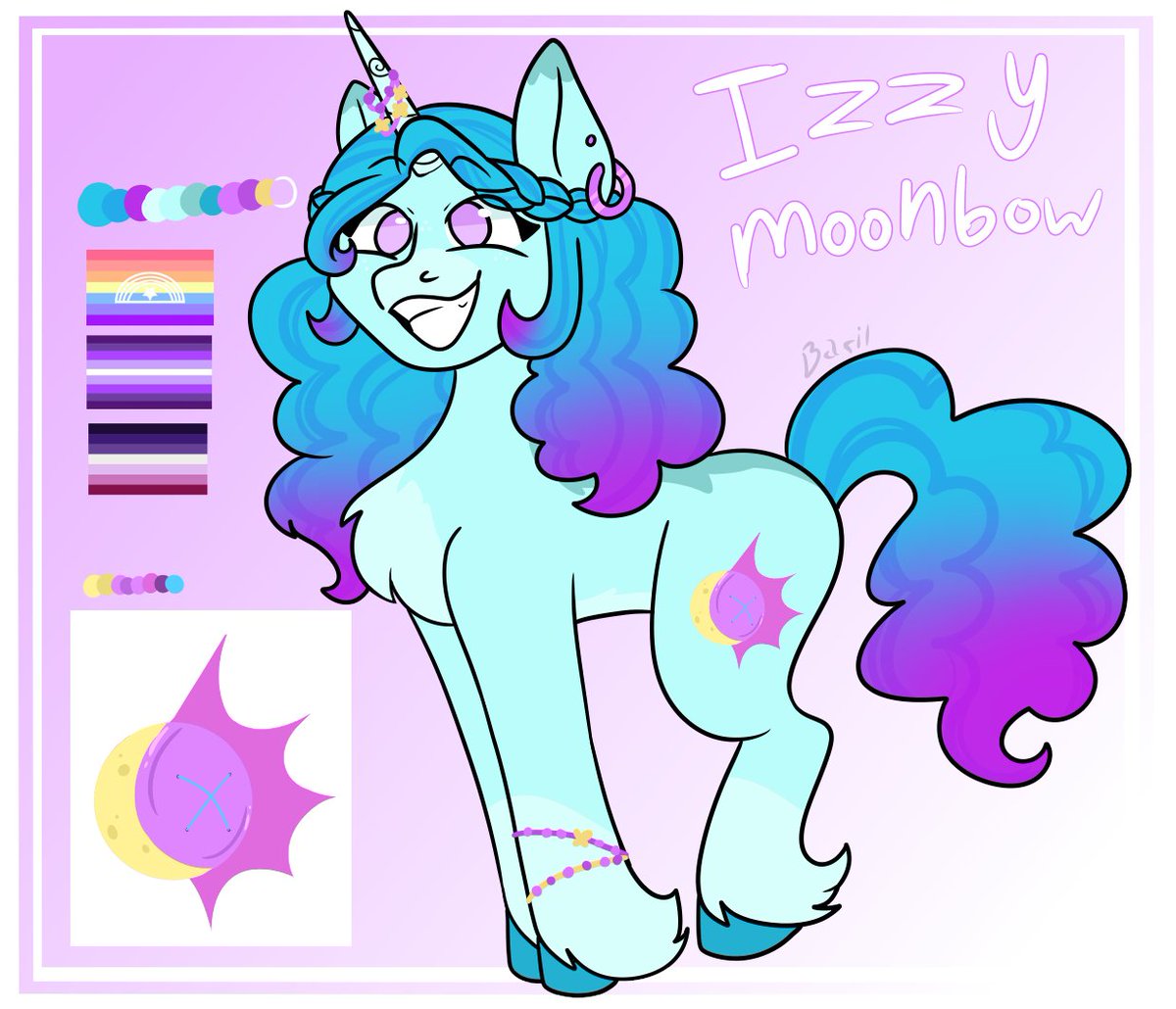 Izzy Moonbow 🧵
Izzy uses She/they/xe/glitter and is Moonic (Xenogender), xe's a lesbian and has a crush on Queen Pipp. Glitter is a famous artist in bridlewood and has been making her way to zephyr heights.