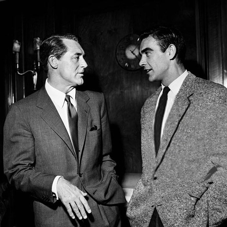 Cary Grant with Sean Connery. Cary Grant was the first choice to play the role of James Bond but turned it down because it was part of a four film deal, also he was 58 at the time casting was taking place.