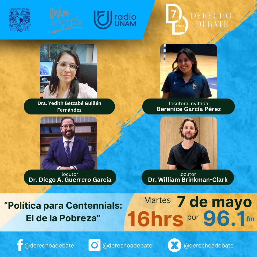 #MAÑANA no te pierdas por el 96.1fm @RadioUNAM #PolíticaparaCentennials el de la #Pobreza junto a la Dra. #YeredithGuillén, el Dr. @WilliamBrinkman @BanalPodcast, #BereniceGarcía y nuestro Locutor el Dr. @DiegoAGuerreroG