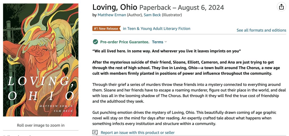 Just checked and Loving, Ohio has gone up 380,000 ranks today on Amazon! So happy so please keep preordering! Candidly, I'm not currently writing any comics. Opportunities are very dry so I've been hoping this book opens doors for me, but it always comes down to sales.