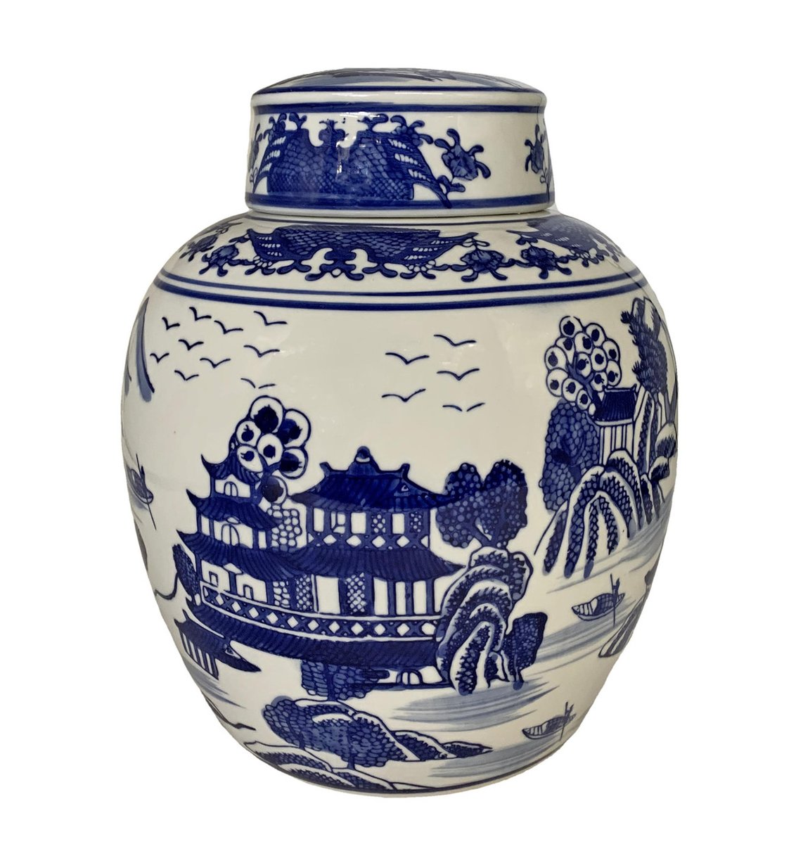 #orientalpottery Chinese 9' Ginger Jar In Export Blue and White Porcelain Landscape Seen here: bit.ly/3JL7a8G