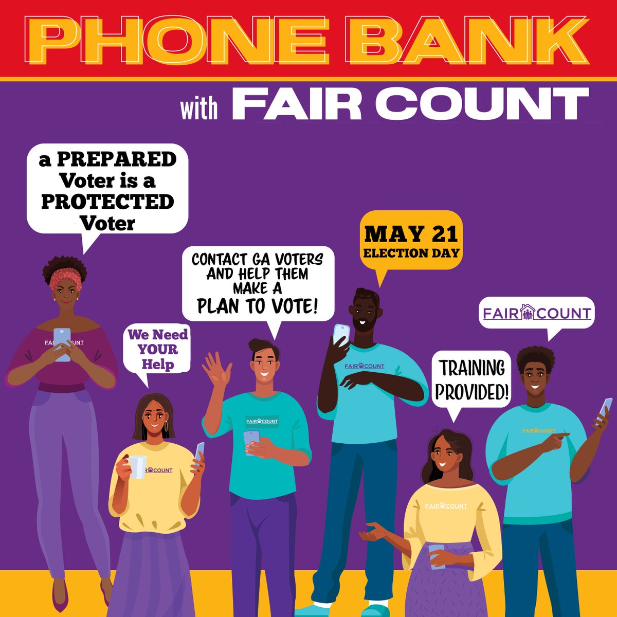 Early voting has begun in Georgia! This isn't a primary alone — a nonpartisan general election w/judicial races at all levels of the state's court system, including our state Supreme Court are on the ballot. Help us GOTV! Tue, 5/7 • 6pm ET Register: faircount.co/phbank24