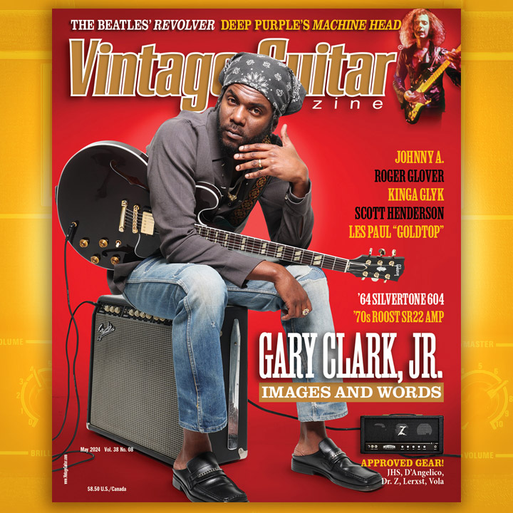 More than a blues man, Gary Clark, Jr.’s new album explores ’60s R&B, the fury of Freddie King, via guitar solos that find kinship with Sonny Boy Williamson, The Jackson 5, and Thelonious Monk. It’s all in the May issue of Vintage Guitar! online.fliphtml5.com/pyepf/tplr/