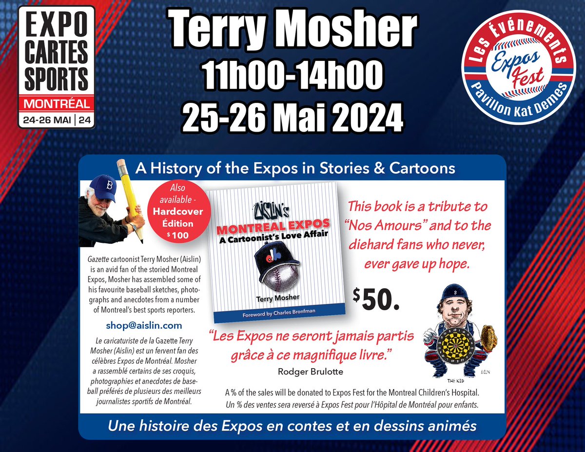 Si vous n'avez pas encore acheter son livre, voila. Terry signera son livre à notre kiosque. #May25-26 If you haven't picked up @TerryMosher1 book yet, now is the time. Terry will be signing his book at our @ExposFest booth. Sport Card & Memorabilia Expo Complexe Multi-Sports…