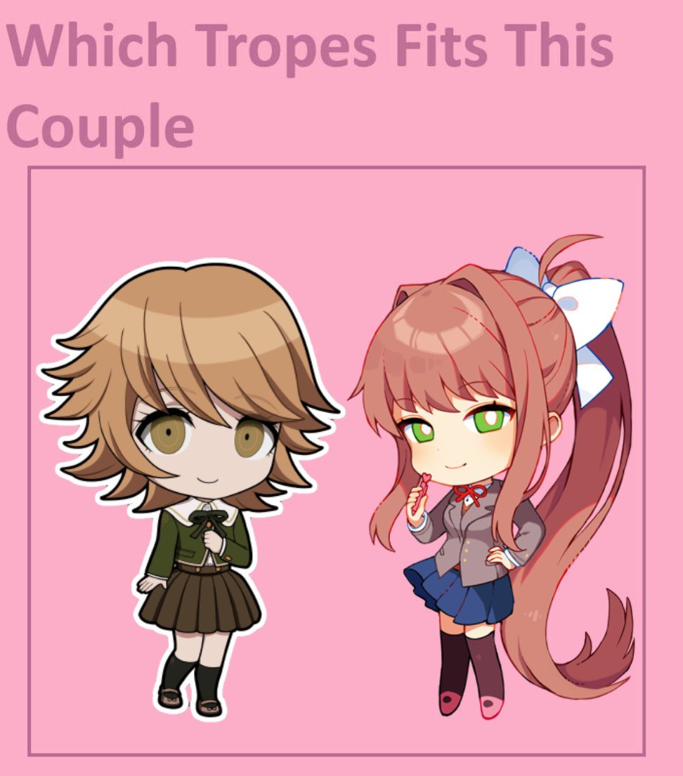 kimorahsmith679's tweet photo. Which tropes fits Chihironika
ββ
π· Tags: #danganronpa #thh #chihirofujisaki #dokidokiliteratureclub #ddlc #dokidoki #monika #ddlcmonika #monikaddlc #meme #memes #crossover #crossovers #crossoverau #crossovership #crossovershipping #crossoverpair #crossoverpairing #trope #tropes https://t.co/hhMPk2iJy8