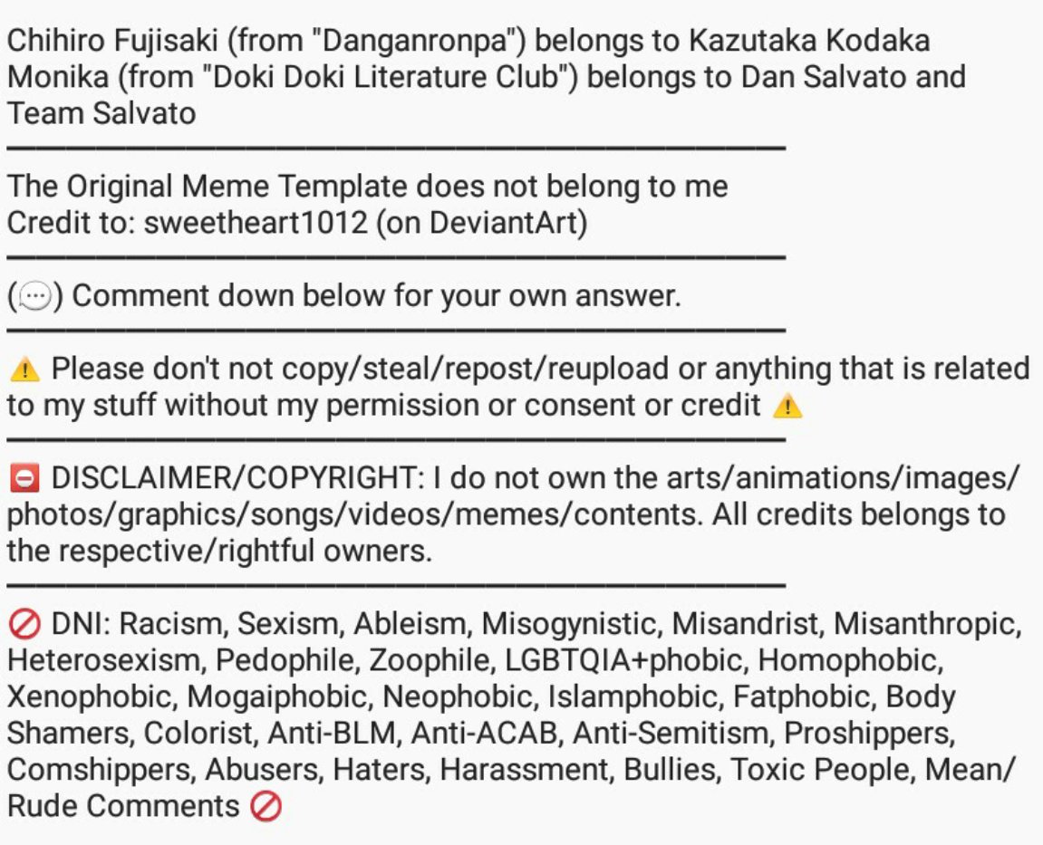 kimorahsmith679's tweet photo. Which tropes fits Chihironika
ββ
π· Tags: #danganronpa #thh #chihirofujisaki #dokidokiliteratureclub #ddlc #dokidoki #monika #ddlcmonika #monikaddlc #meme #memes #crossover #crossovers #crossoverau #crossovership #crossovershipping #crossoverpair #crossoverpairing #trope #tropes https://t.co/hhMPk2iJy8