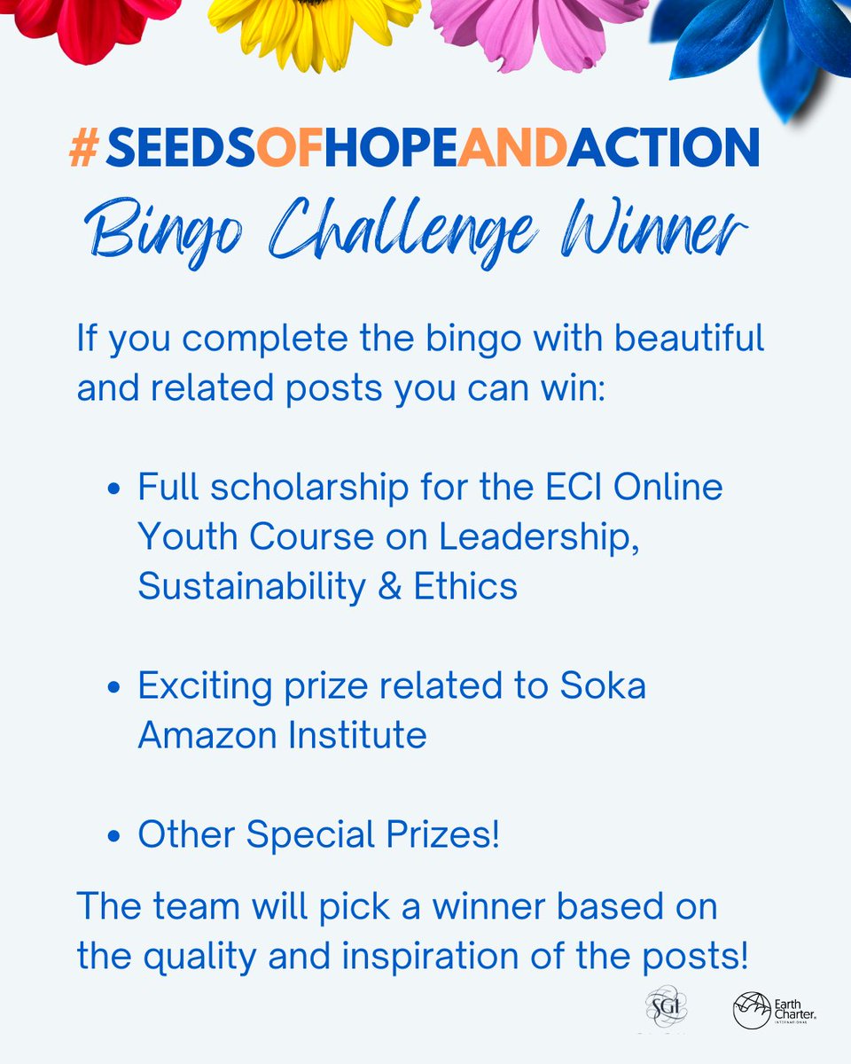 Week 4: #SeedsofHopeandAction Bingo Challenge 🌎 This week, we highlight: 💚 SDG 3: Good Health and Well-being 🧘‍♀️ EC 3: Democracy and freedom 🙏 EC 12: Dignity, inclusion, and well-being Post with: #SeedsofHopeandAction #YourCountry #SDG3 #ECPrinciple3 #ECPrinciple12