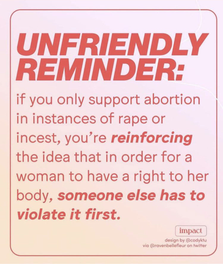 Hear this now! If you believe that a woman must be violated, raped, brutalized before she has the right to make decisions regarding her body, her healthcare, you marginalize her very existence. The hardest decision a woman might ever have to make is not about you. #FreshUnity