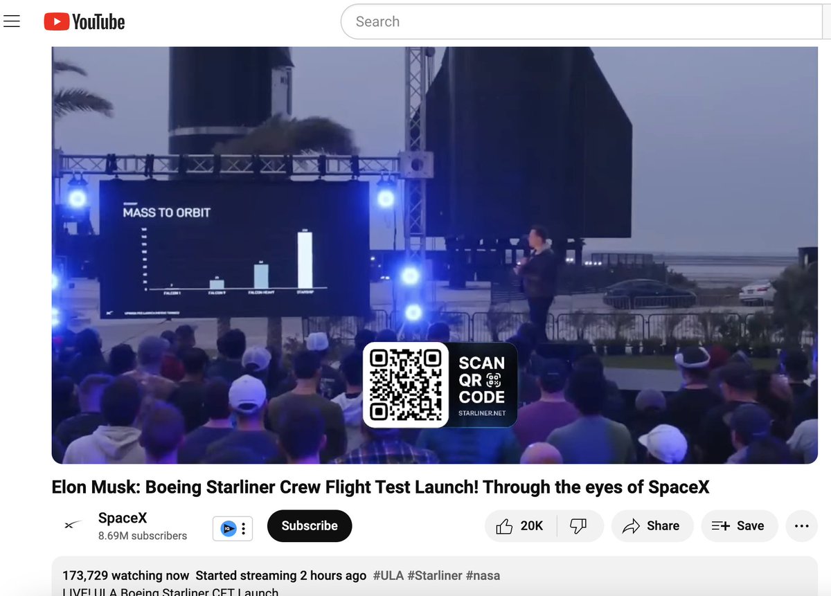 Am I the only one seeing this Crypto scam on the official SpaceX youtube account?? #Starliner