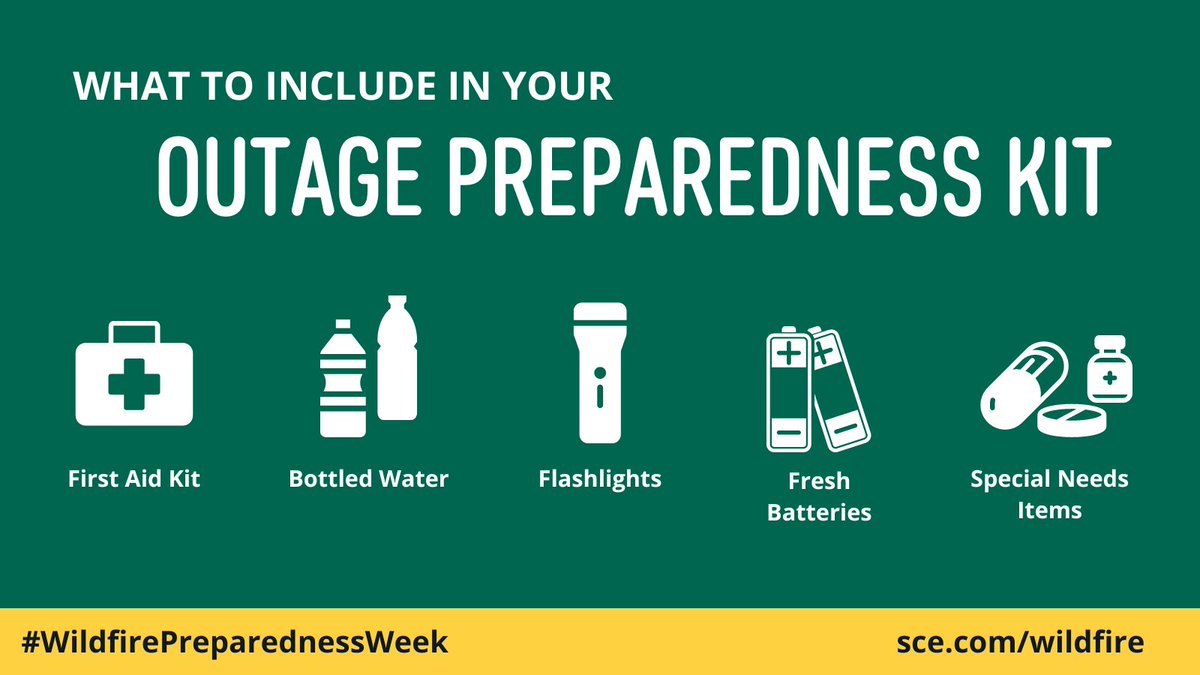It’s #WildfirePreparednessWeek. This week serves as a good reminder to have outage and evacuation plans ready to keep your family safe. Here are some items to keep in your kit. Learn more about the work we’re doing to mitigate risk. energized.edison.com/stories/sces-w…