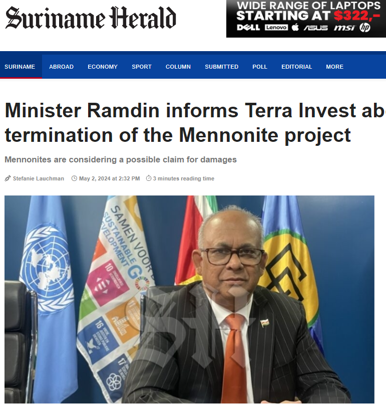 Big success story out of Suriname! Government denies Mennonites request to begin ag projects that would cause massive deforestation 'Minister Ramdin explains there were 2 main reasons for stopping project: social reality & large-scale deforestation' srherald.com/suriname/2024/…
