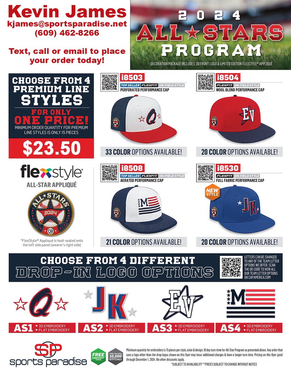 Kevin James (@kljsparadise) on Twitter photo All star teams great deal on hats. Please contact me to get started
Kevin James
609-462-8266
kjames@sportsparadise.net All star teams great deal on hats. Please contact me to get started
Kevin James
609-462-8266
kjames@sportsparadise.net