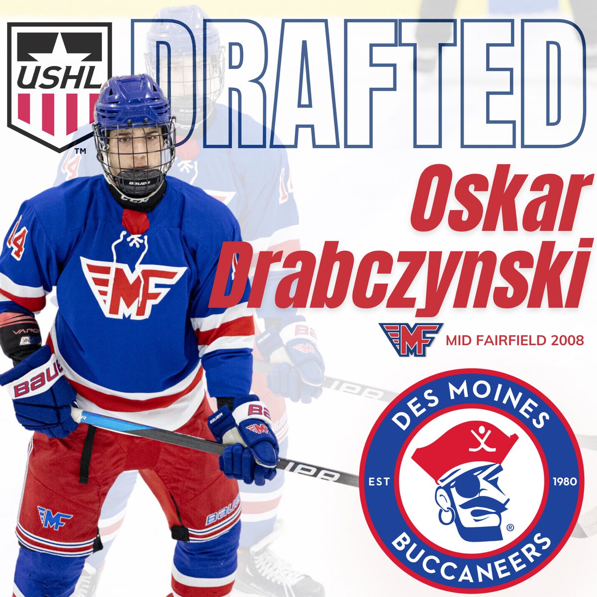 CONGRATS! 08 D-man Oskar Drabczsynksi was selected by @bucshockey in the #USHLDraft in Round 5 #RollMF @USHL