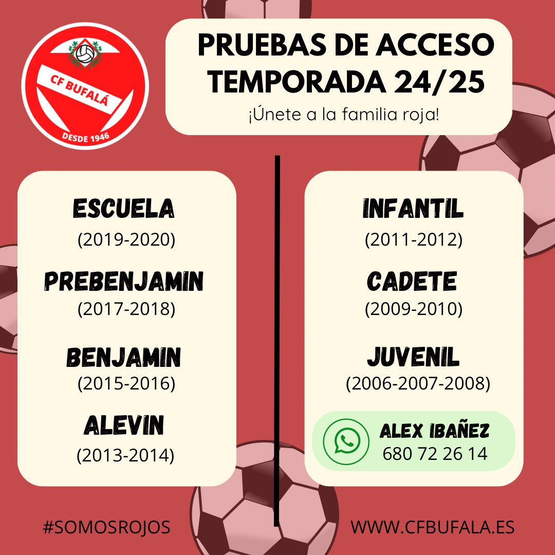 ⚽️ F7 - F11 ⚽️

 ¡Te estamos esperando! 

📞 Alex Ibañez: 680 722 614

🔴 SOMOS ROJOS 🔴