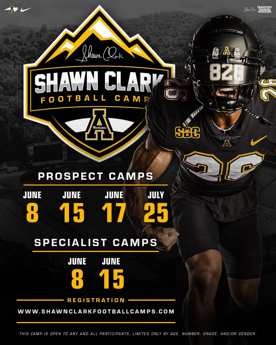 Details and registration at shawnclarkfootballcamps.com

#GoApp