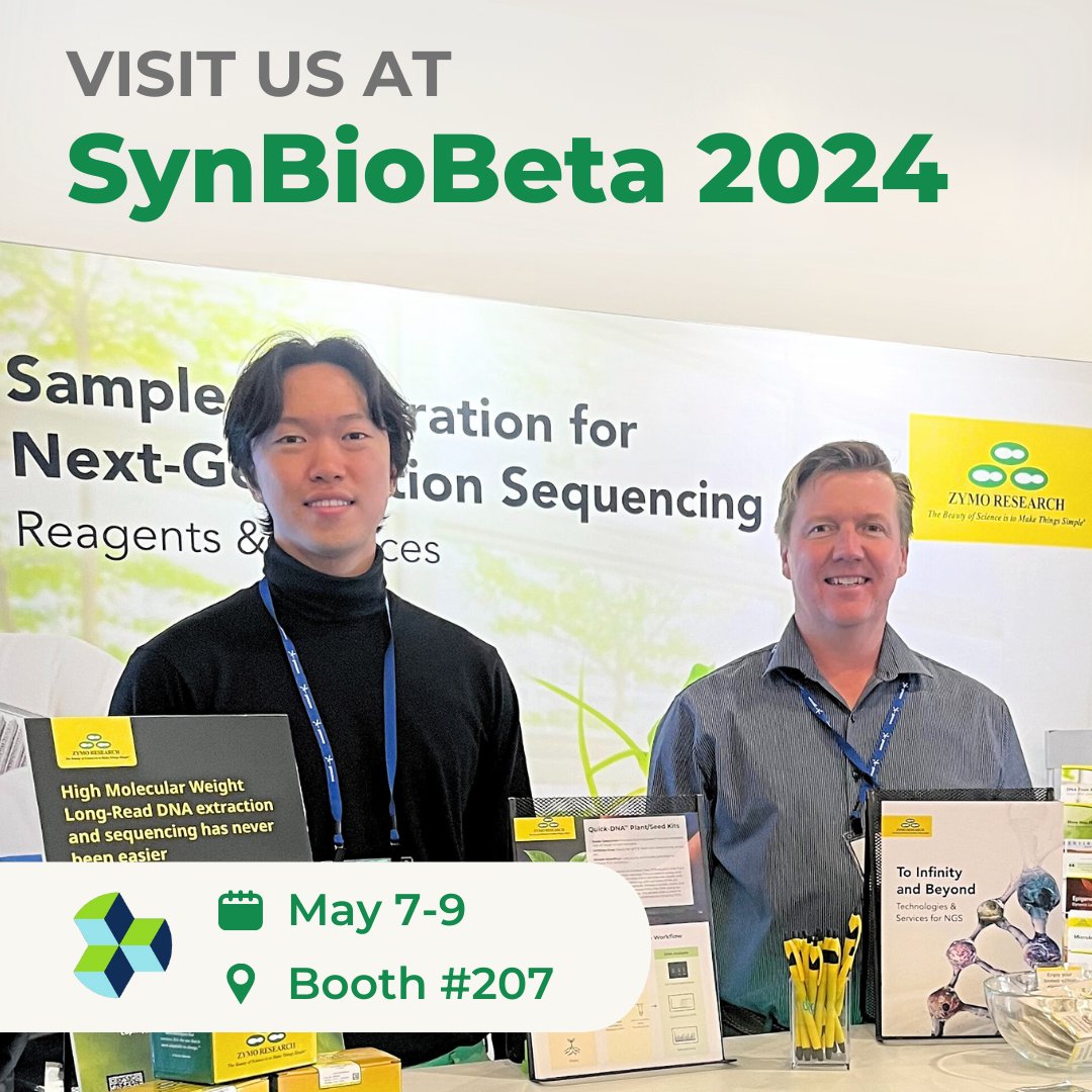 Visit booth #207 at SynBioBeta to discover the latest breakthroughs in synthetic biology & molecular cloning: • Recover highly concentrated DNA: zymoresearch.com/pages/dna-clea… • Plasmid DNA in <18 mins: zymoresearch.com/pages/zymopure… • Transform E. coli in 20 secs: zymoresearch.com/collections/mi…