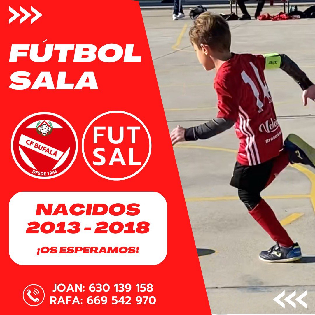 ⚽️ FÚTBOL SALA ⚽️

¡Únete a la familia roja!

📞 Joan: 630 139 158
📞 Rafa: 669 542 970

🔴 SOMOS ROJOS 🔴