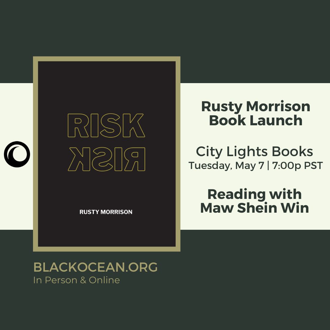 Tomorrow! If you're in the San Francisco area, don't miss the fantastic Rusty Morrison reading from her new book RISK with Maw Shein Win at City Lights on May 7: buff.ly/43PXh1u @CityLightsBooks