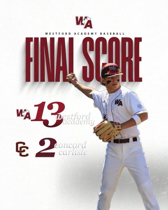 WA (11-1) beats Concord Carlisle 13-2
<a href="/TheWAGhosts/">WA Athletics</a> <a href="/DCLBaseball/">Dual County League Baseball</a> <a href="/BostonHeraldHS/">Danny Ventura</a> <a href="/BGlobeSports/">Boston Globe Sports</a> <a href="/GlobeLars/">Craig Larson</a> <a href="/hurley_burly/">Christopher Hurley</a> <a href="/BrianRoachJr/">Brian Roach, Jr.</a> <a href="/JamiePote/">Jamie Pote</a>