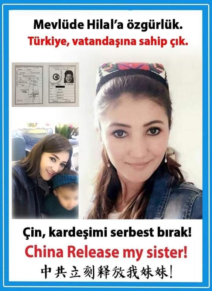 #MevlüdeHilal Uygur Türkiye Cumhuriyeti Vatandaşı 36 yaşında, bir çocuk annesi, Türkiye'de yaşadığı ve okuduğu için suçlu bulundu. 2017'de Çin toplama kampına alınıp Mayıs 2019'da bırakıldı. Bir daha haber alınamadı.! Şuan ne durumda? Sağlığı nasıl? Hiçbir bilgi yok!! @Medine
