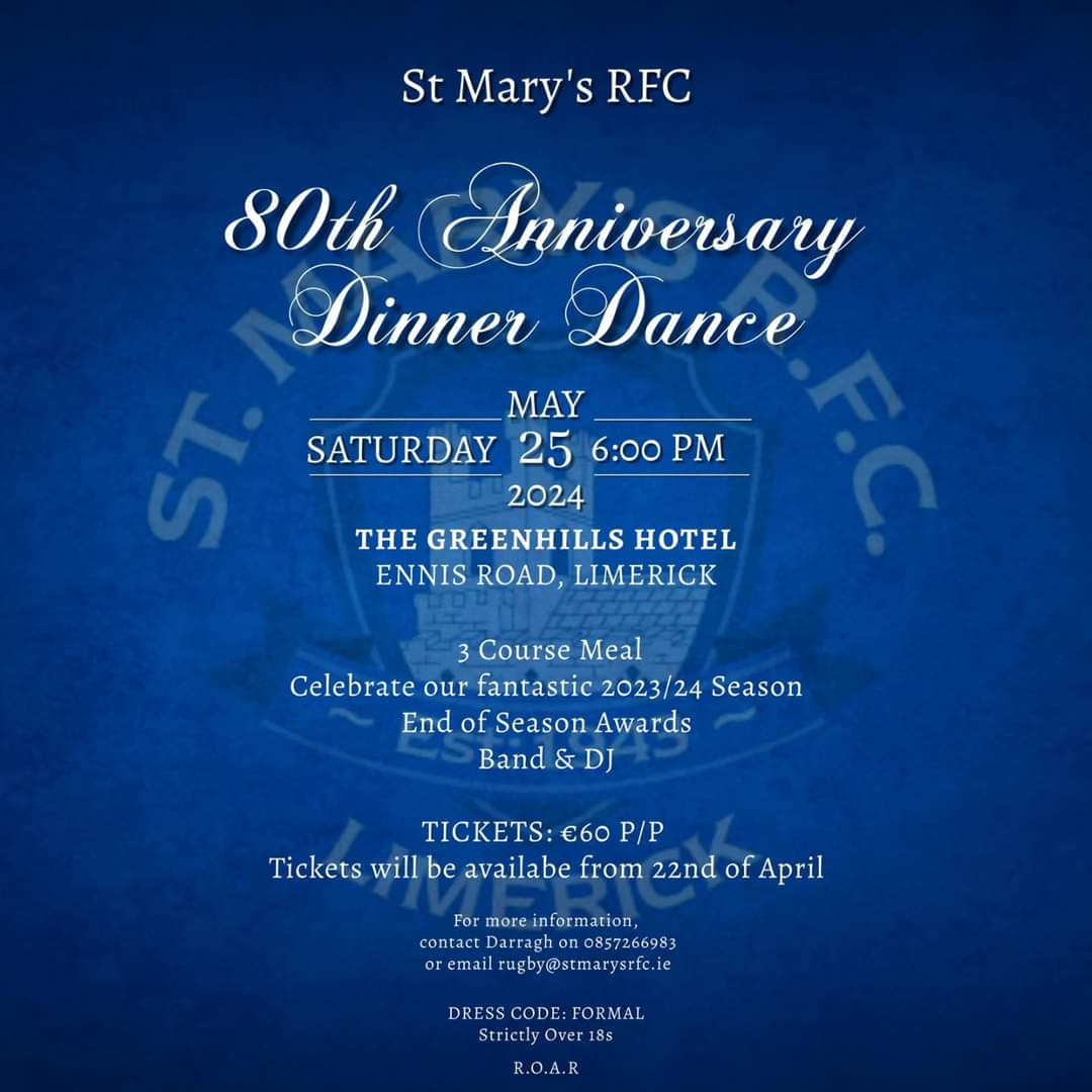 Our 80th Anniversary Dinner Dance is less than 3 weeks away. We have had a huge response. It will take place in the @GreenhillsHotel on Sat 25th May at 6pm. We would love for you to join us. To make a reservation, please contact Darragh on 085-7266983. Please RT #oneloaf