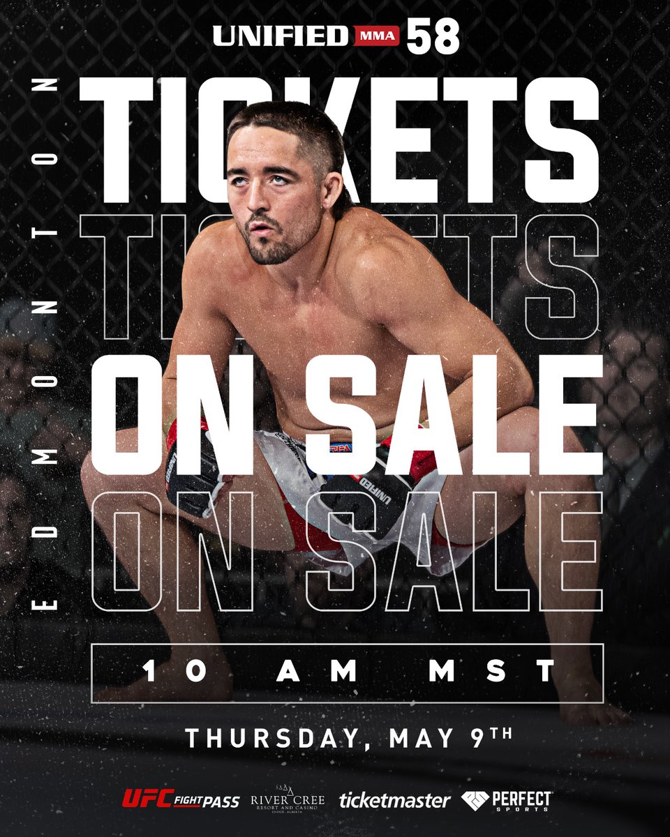 🚨 #Unified58 Tix On Sale Thurs. 🚨

Make sure you don't miss our must-see MMA showcase event under the bright lights at @RiverCreeCasino on June 14 in Edmonton ❗

Get your tickets Thursday at 10 am MST on @Ticketmaster

🍁 #UnifiedNational 🍁