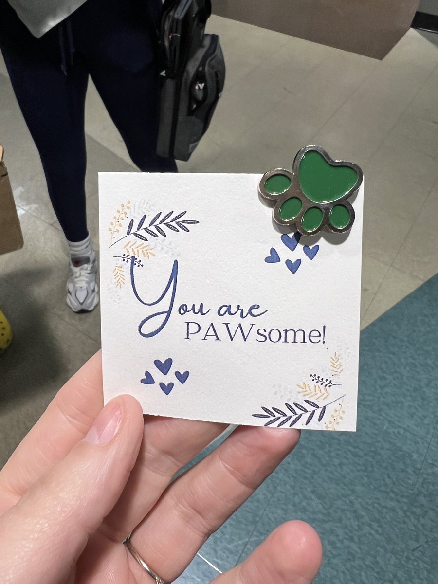 To kickoff teacher appreciation week, two 8th graders and I delivered paw print pins to all staff along with ice cream sundaes (forgot to get a pic!) in the lounge! #BeEvergreen