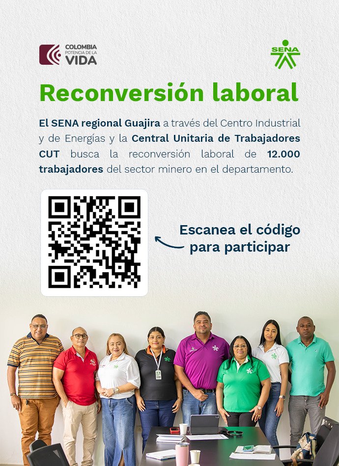 #TransiciónEnergeticaJusta 
Acuerdo de Reconversión laboral <a href="/SENAComunica/">SENA</a> regional Guajira a través del Centro Industrial y de Energías y la <a href="/cutcolombia/">Central Unitaria de Trabajadores</a> regional Guajira. para trabajadores y extrabajadores de la minería del #carbón 

Participa en el siguiente enlace: ▶️