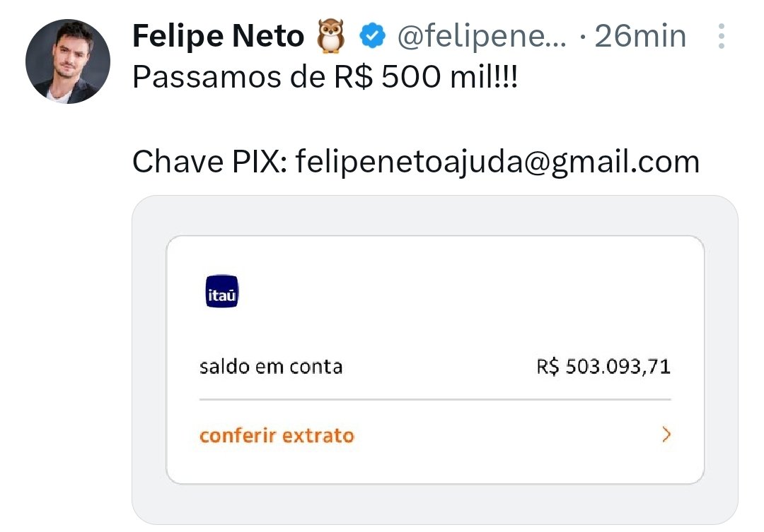 Felipe Neto já arrecadou mais de meio milhão para ajudar o Rio Grande do Sul, mas tem bolsonarista que acha que ele é mal exemplo.