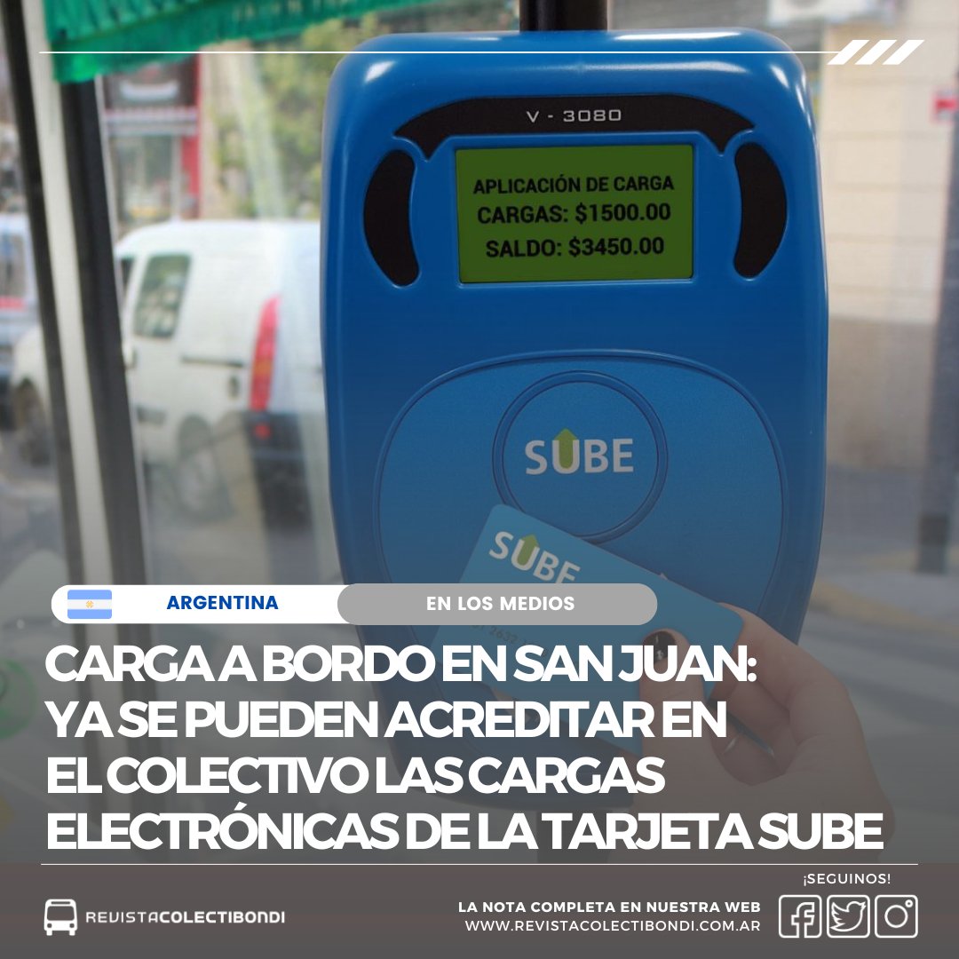 Carga a Bordo en San Juan: Ya se pueden acreditar en el colectivo las cargas electrónicas de la tarjeta SUBE bit.ly/4bcOERS