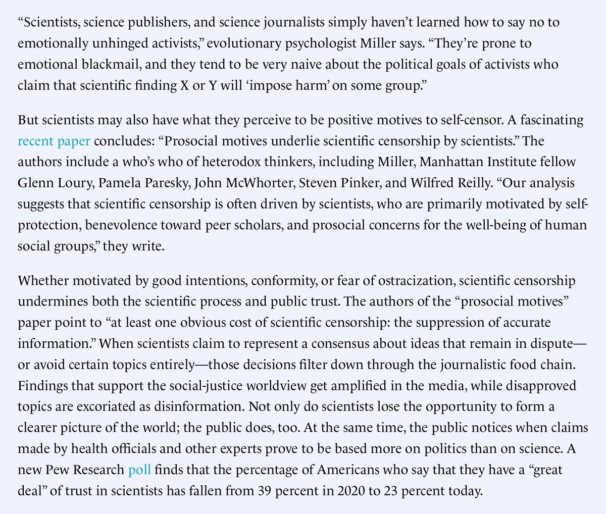 Unscientific American: Science journalism surrenders to progressive ideology. city-journal.org/article/unscie… Discusses our recent PNAS paper on scientists censoring science, led by @ImHardcory.