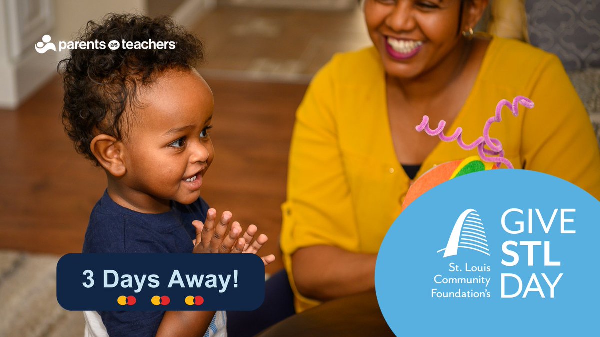 3 days until Give STL Day! Your support can make a difference in the lives of children and families. Let's make it happen together! Pre-schedule your gift today at givestlday.org/organization/P… #GiveSTLDay #HomeVisiting