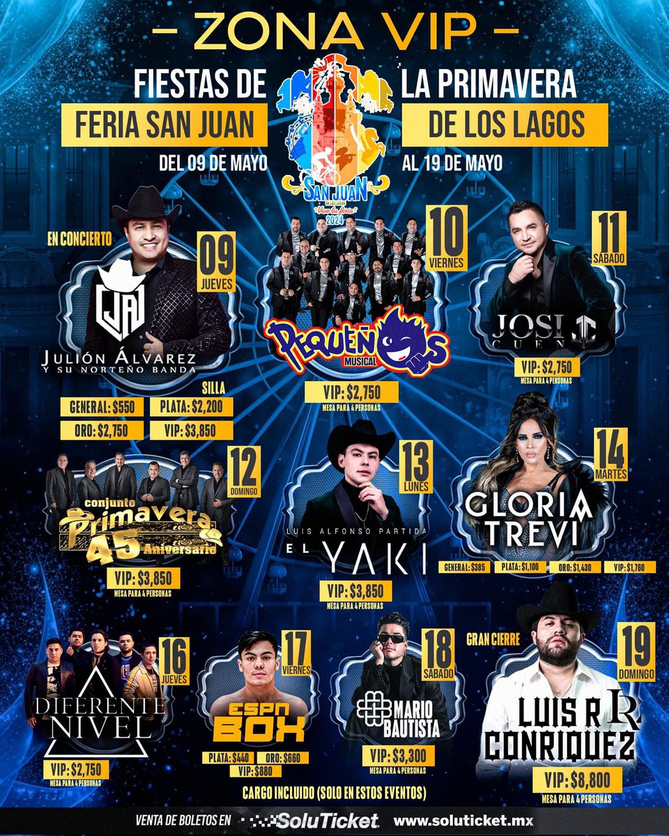 QuintaCesarMx's tweet photo. Feria de San Juan de los Lagos 2024, del 9 al 19 de mayo. A continuación le compartimos el cartel. Reserve de inmediato y quédese en el hotel que aloja a las estrellas

Tels. 395 785 5551 y 46
https://t.co/qjY0LdYjjb

#Hotel #QuintaCesar #SanJuandelosLagos #UnaExperienciaImperial https://t.co/SYr74ROmCo