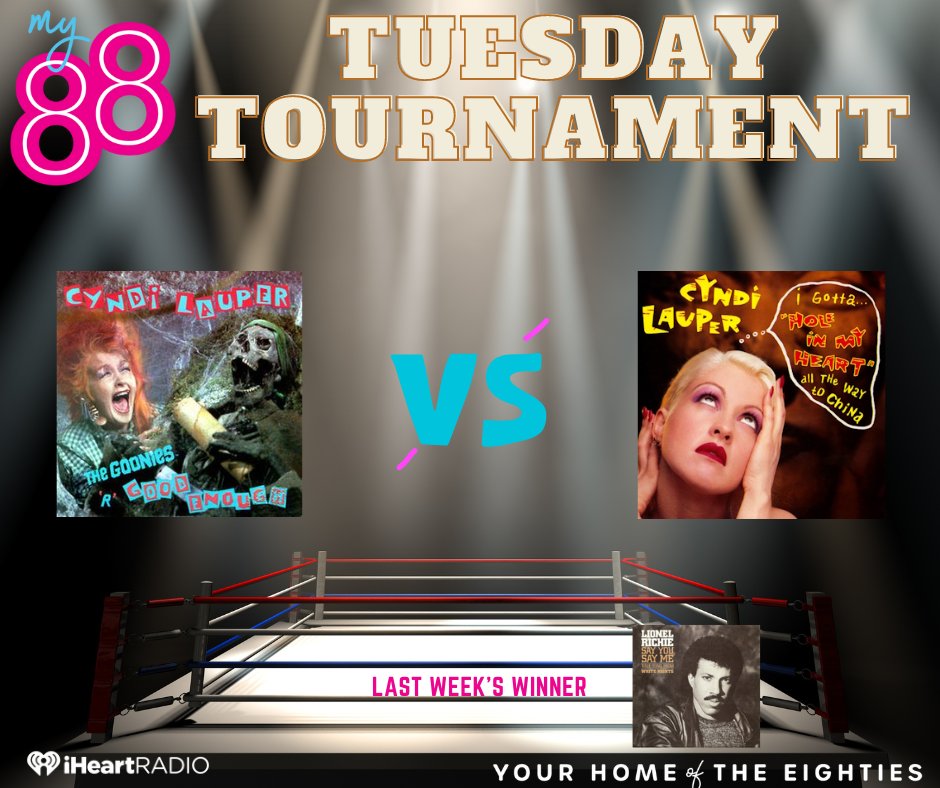 Our winner last week on #TuesdayTournament the winner was #LionelRichie. This week we have two #CyndiLauper soundtrack songs from the 80s. Which one should we play next week? The Goonies R Good Enough Vs Hole In My Heart (All the Way to China) Voting is open for 24 hours